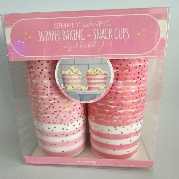 36 PC Baking & Snack Cups Pink  Stripe Gold Dots Heavy Paper Cupcake Treat Snack - Picture 1 of 7
